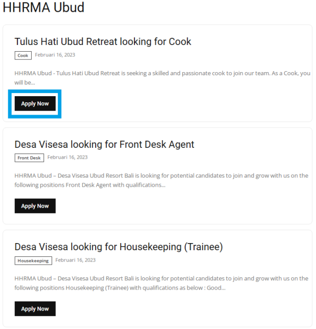 Lowongan Kerja Ubud HHRMA Bali